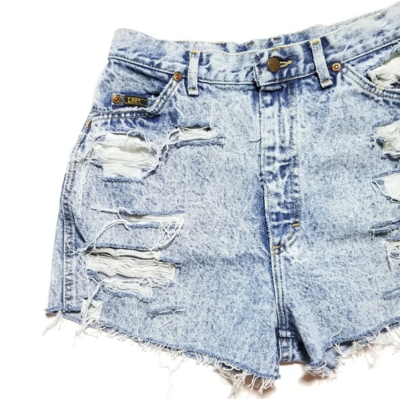 Vtg Lee Acid Wash Distressed High Waist Jean Short - Picture 2 of 8